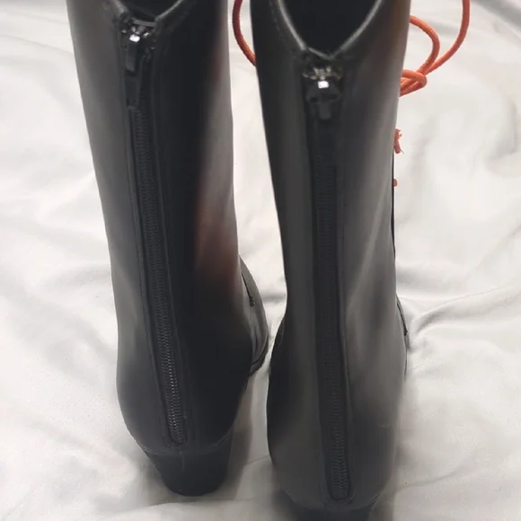 Halloween Black and Orange Scary Jack O' Lantern Lace-Up Boots - Picture 9 of 10